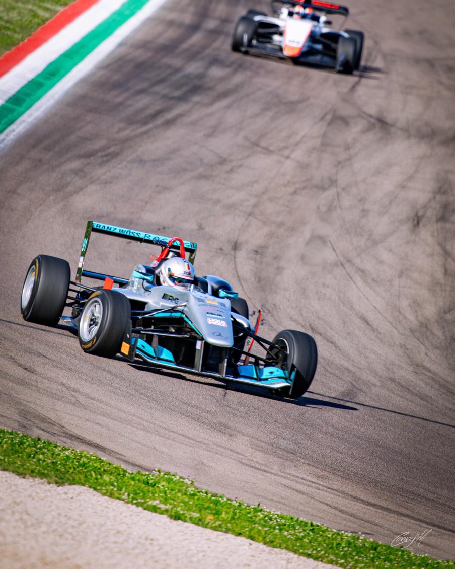 Nicolas Lenzi Loeffler leading the Formula 3 field out of a corner at Imola